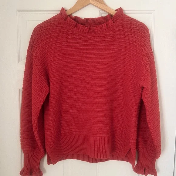 New Madewell ruffle neck sweater knit red m medium - Picture 3 of 6